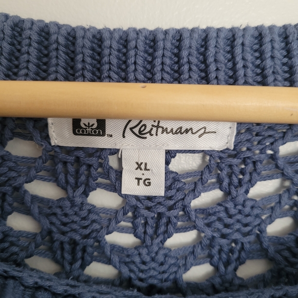Reitmans Women's Blue Crochet Knit Sweater Size XL Coastal Sea Glass 100% Cotton - Picture 3 of 8